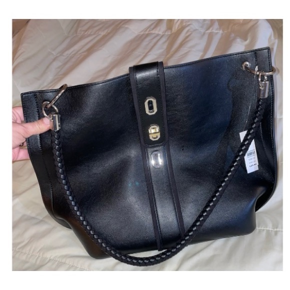 NWT TOPSHOP LEATHER LARGE BEAUTIFUL BAG WITH SILVER TURN LOCK & ADDITIONAL POUCH - Picture 10 of 11